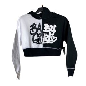 Faded Rose Baby Girl Cropped Hoodie Black White Colorblock Size S NWT